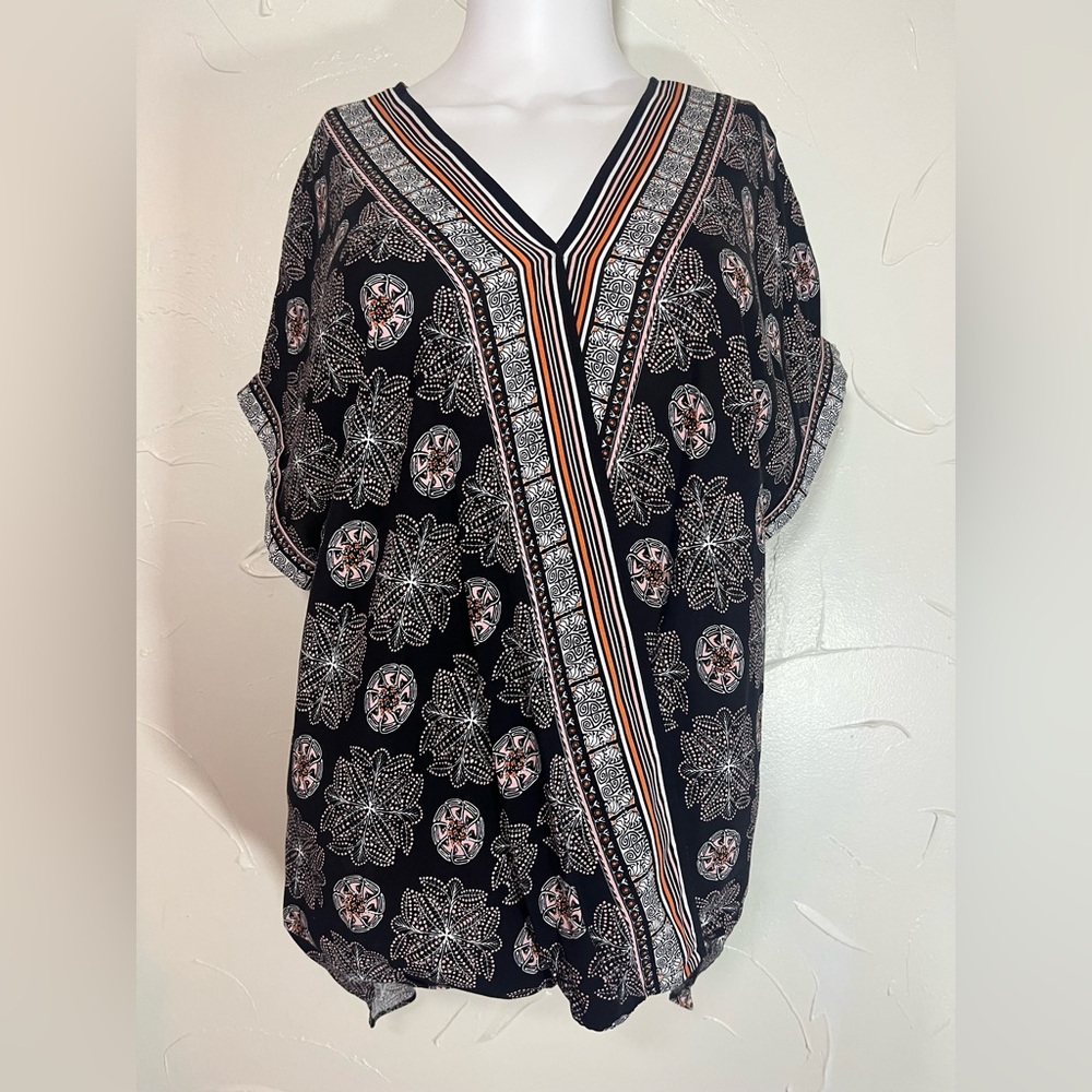 NWT Max Studio Faux Wrap High Low Boho Blouse SZ L